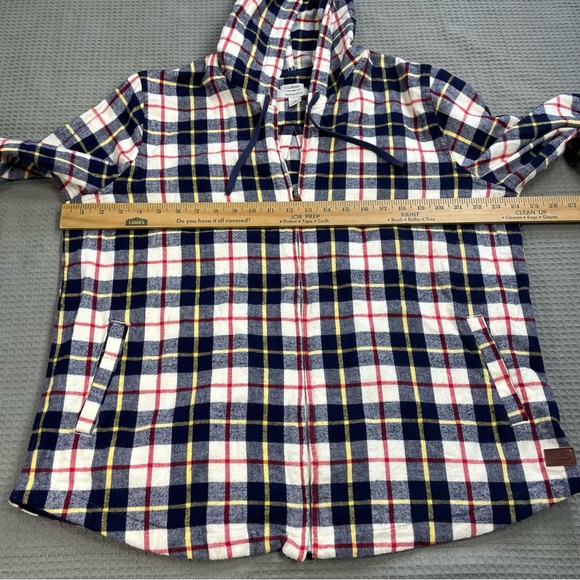 LL Bean Scotch Plaid Flannel Full Zip Hoodie Shacket XL Womens Relaxed Fit - Picture 6 of 7